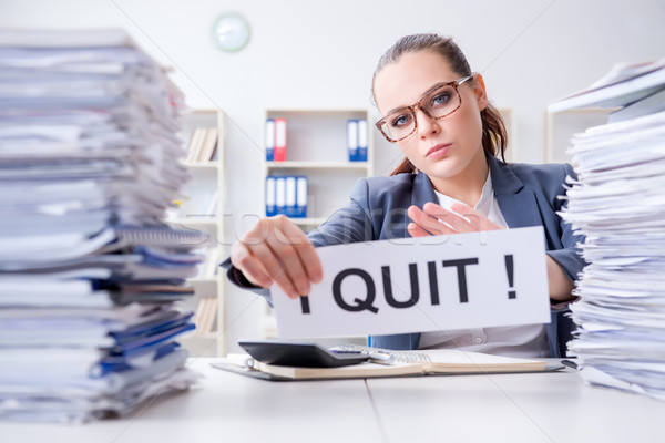 Businesswoman not coping with workload and resigning Stock photo © Elnur