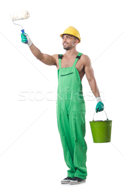 Painter in green coveralls on white Stock photo © Elnur