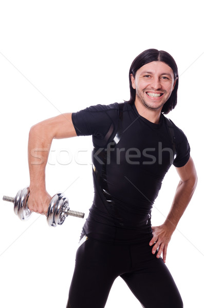Stock photo: Man training with dumbbells on white