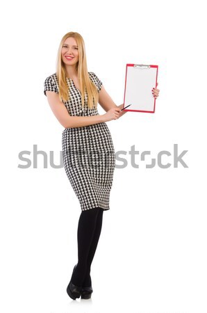 Young pretty woman with blank board isolated on white Stock photo © Elnur