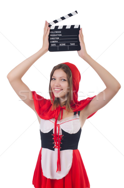 Young girl in red hood  with movie board  isolated on white Stock photo © Elnur