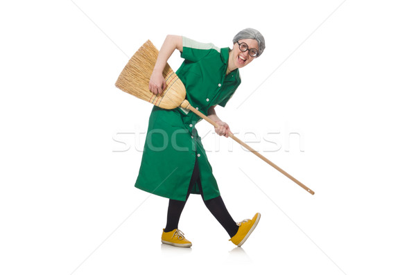 Woman with sweeping brush isolated on white Stock photo © Elnur