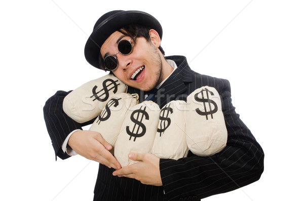 Young employee holding money bags isolated on white Stock photo © Elnur