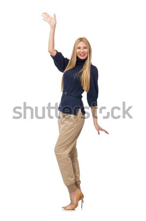 Tall woman in blue pullover isolated on white Stock photo © Elnur