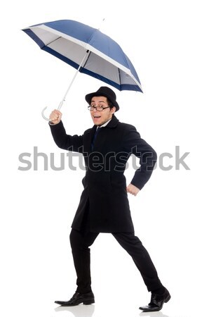 Stok fotoğraf: Genç · şemsiye · yalıtılmış · beyaz · arka · plan · yağmur