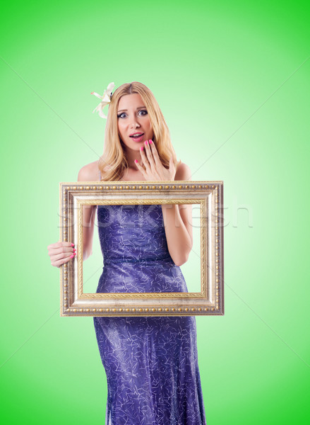 Foto stock: Mujer · marco · de · imagen · gradiente · madera · moda · modelo