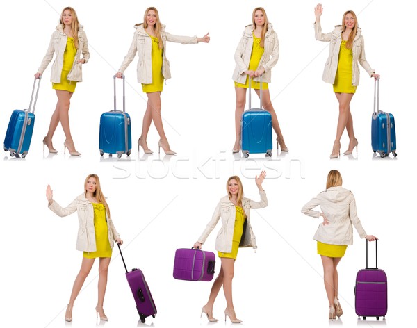 Woman preparing for vacation with suitcase on white Stock photo © Elnur