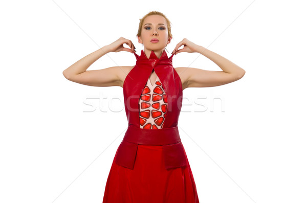 Blond hair model in dress with pomegranate isolated on white Stock photo © Elnur