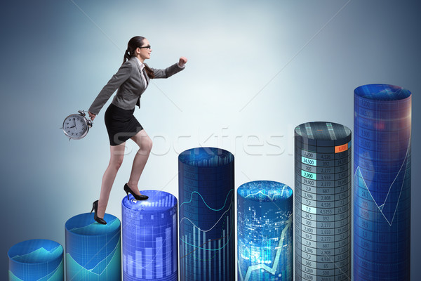 Businesswoman rushing with clock on bar charts Stock photo © Elnur