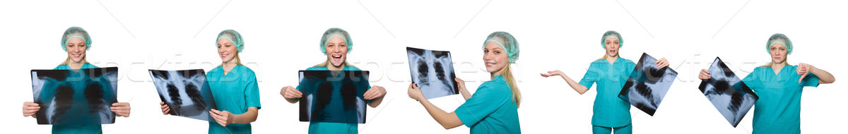 Stock fotó: Nő · orvos · megvizsgál · röntgen · kép · kórház