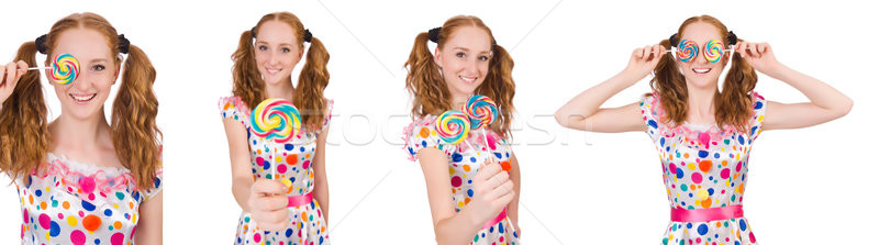 Redhead young girl with lolipops isolated on white Stock photo © Elnur
