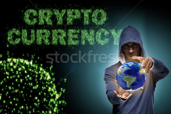 Stock photo: Hacker hacking cryptocurrency in blockchain concept