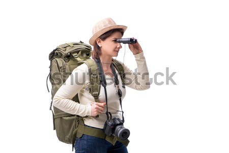 The beautiful girl holding hand gun isolated on white Stock photo © Elnur