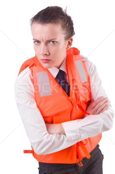 [[stock_photo]]: Jeune · femme · vie · gilet · blanche · bureau · heureux