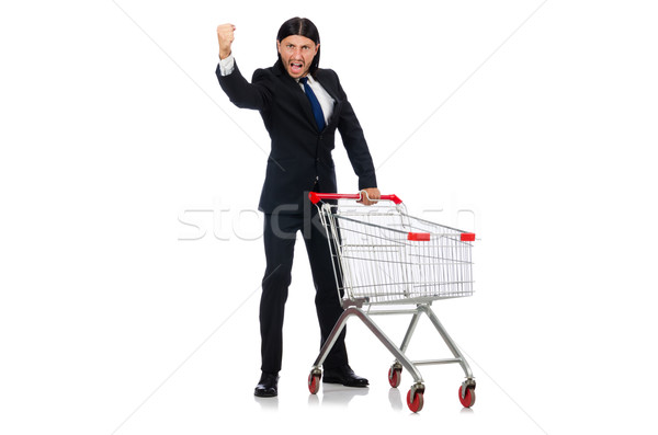 Man shopping with supermarket basket cart isolated on white Stock photo © Elnur