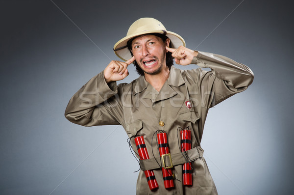 Stock photo: Funny safari hunter against background