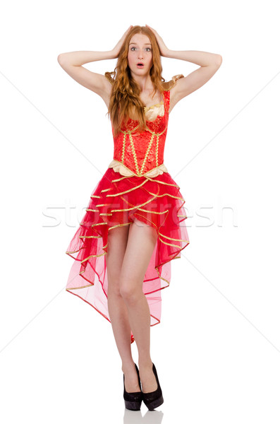 Foto stock: Princesa · vestido · rojo · aislado · blanco · moda · modelo