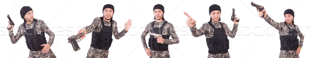 Foto stock: Soldado · pistola · isolado · branco · mão · homem