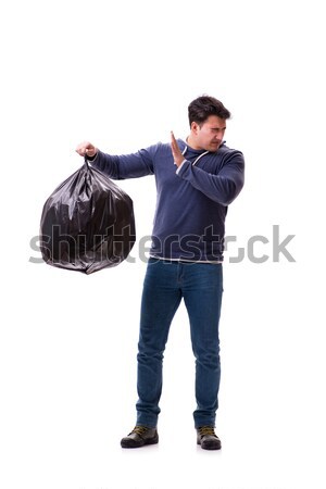 Man with garbage sack isolated on white Stock photo © Elnur