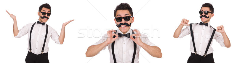 Foto stock: Joven · bigote · aislado · blanco · moda · empresario