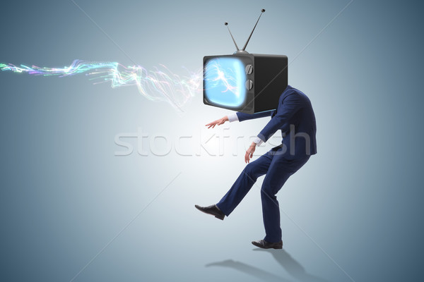 Media zombie concept with man and tv set instead of head Stock photo © Elnur