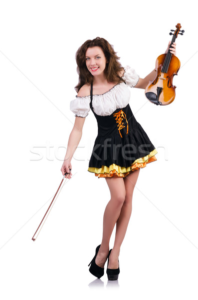 Foto stock: Mulher · jovem · jogar · violino · branco · mulher · menina
