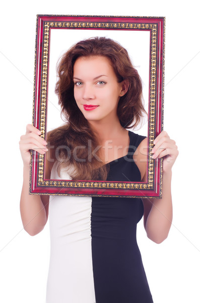 Woman with picture frame on white Stock photo © Elnur