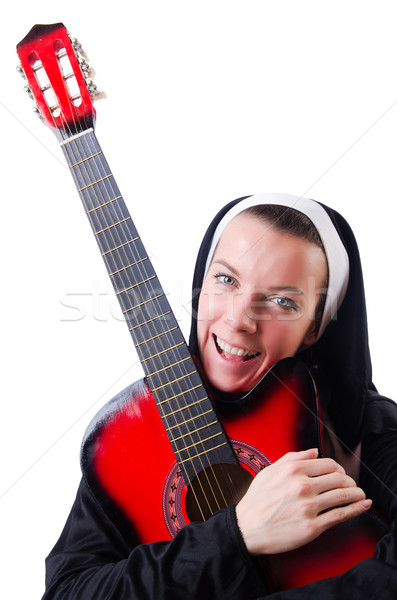 монахиня играет гитаре изолированный белый музыку Сток-фото © Elnur
