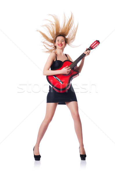 Stock fotó: Női · gitáros · izolált · fehér · zene · buli