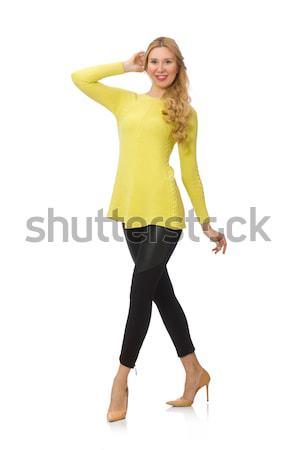 Güzel genç kadın sarı bluz yalıtılmış beyaz Stok fotoğraf © Elnur