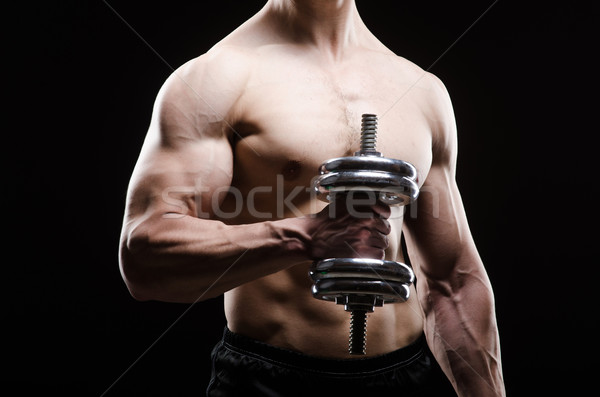 Imagine de stoc: Muscular · culturist · gantere · sportiv · fitness · sănătate