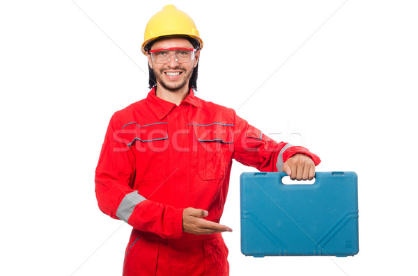 Foto stock: Homem · vermelho · isolado · homem · branco · branco