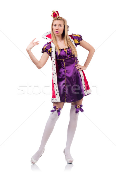 Cute girl in purple masquerade dress and crown isolated on white Stock photo © Elnur