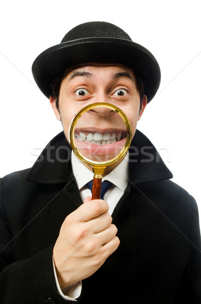 Sherlock Holmes with magnifying glass isolated on white Stock photo © Elnur