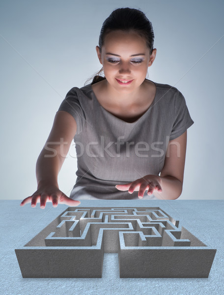 Businesswoman with maze in difficult situations concept Stock photo © Elnur