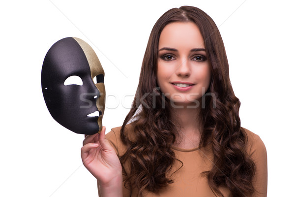 Stock photo: The young woman with mask isolated on white