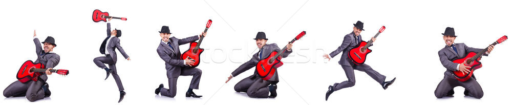 Foto stock: Guitarrista · isolado · branco · negócio · festa · fundo