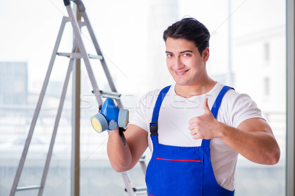 [[stock_photo]]: Jeunes · travailleur · visage · masque · à · gaz · construction · travaux