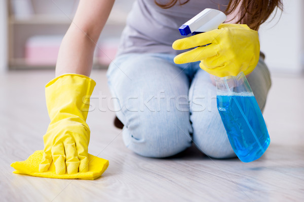 [[stock_photo]]: Femme · nettoyage · maison · maison · chambre · travailleur