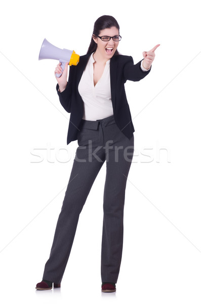 Woman screaming through loudspeaker on white Stock photo © Elnur