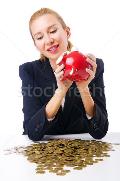Woman breaking piggy bank for savings Stock photo © Elnur
