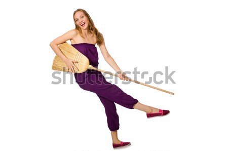 Redhead woman in black bell bottom pants on white Stock photo © Elnur