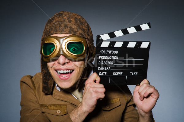 Funny pilot with goggles and helmet Stock photo © Elnur