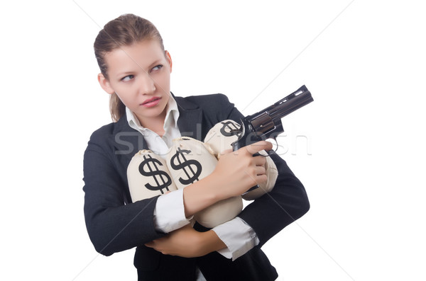 Foto stock: Mujer · gangster · arma · dinero · negocios · nina