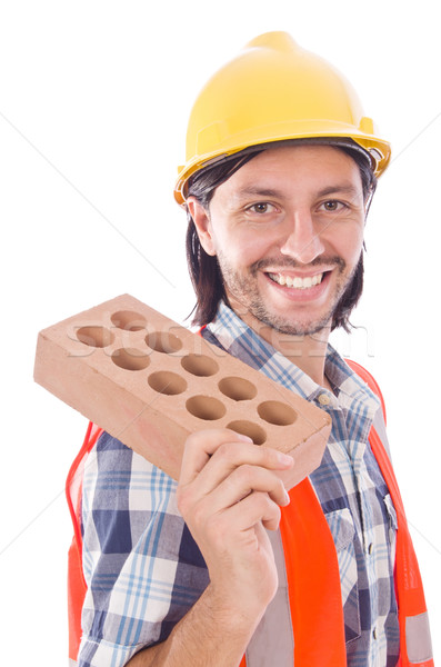 Young bricklayer with brick isolated on white Stock photo © Elnur
