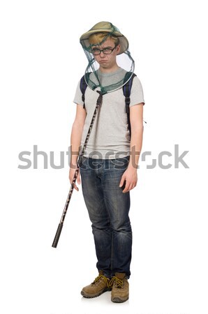 Young traveler with rucksack isolated on white Stock photo © Elnur