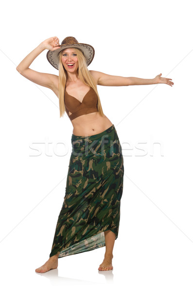 Stock photo: Woman wearing cowboy hat isolated on white