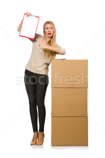 Woman with boxes relocating to new house isolated on white Stock photo © Elnur