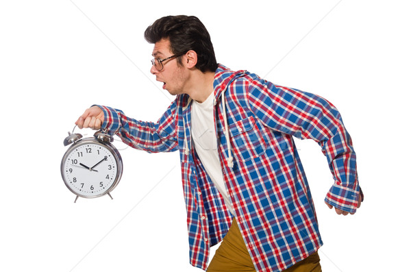 Student with alarm clock isolated on white Stock photo © Elnur