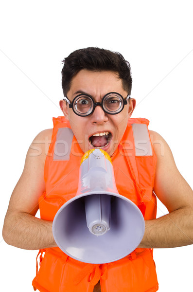 Funny man wearing vest with loudspeaker Stock photo © Elnur